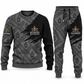 Railroader Diagonal Brush sweater and jogger combo, charcoal view with name and company artwork