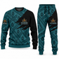 Railroader Diagonal Brush sweater and jogger combo, teal view with name and company artwork