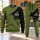 Roofer Diagonal Brush sweater and jogger combo, hero view with name and company artwork