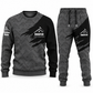 Roofer Diagonal Brush sweater and jogger combo, charcoal view with name and company artwork