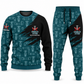 Sprinkler Fitter Diagonal Brush sweater and jogger combo, teal view with name and company artwork