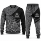 Trucker Diagonal Brush sweater and jogger combo, charcoal view with name and company artwork
