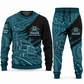 Trucker Diagonal Brush sweater and jogger combo, teal view with name and company artwork
