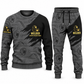Welder Diagonal Brush sweater and jogger combo, charcoal view with name and company artwork