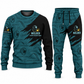 Welder Diagonal Brush sweater and jogger combo, teal view with name and company artwork
