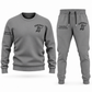 Arborist Minimal Badge sweater and jogger combo, gray view with name and company artwork