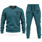 Carpenter Minimal Badge sweater and jogger combo, teal view with name and company artwork