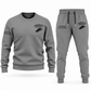Concrete Finisher Minimal Badge sweater and jogger combo, gray view with name and company artwork