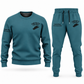 Concrete Finisher Minimal Badge sweater and jogger combo, teal view with name and company artwork