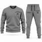 Electrician Minimal Badge sweater and jogger combo, gray view with name and company artwork