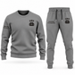 EMS Minimal Badge sweater and jogger combo, gray view with name and company artwork