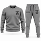 HVAC Minimal Badge sweater and jogger combo, gray view with name and company artwork