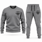 Logger Minimal Badge sweater and jogger combo, gray view with name and company artwork