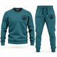 Logger Minimal Badge sweater and jogger combo, teal view with name and company artwork
