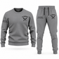 Plumber Minimal Badge sweater and jogger combo, gray view with name and company artwork