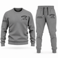 Roofer Minimal Badge sweater and jogger combo, gray view with name and company artwork