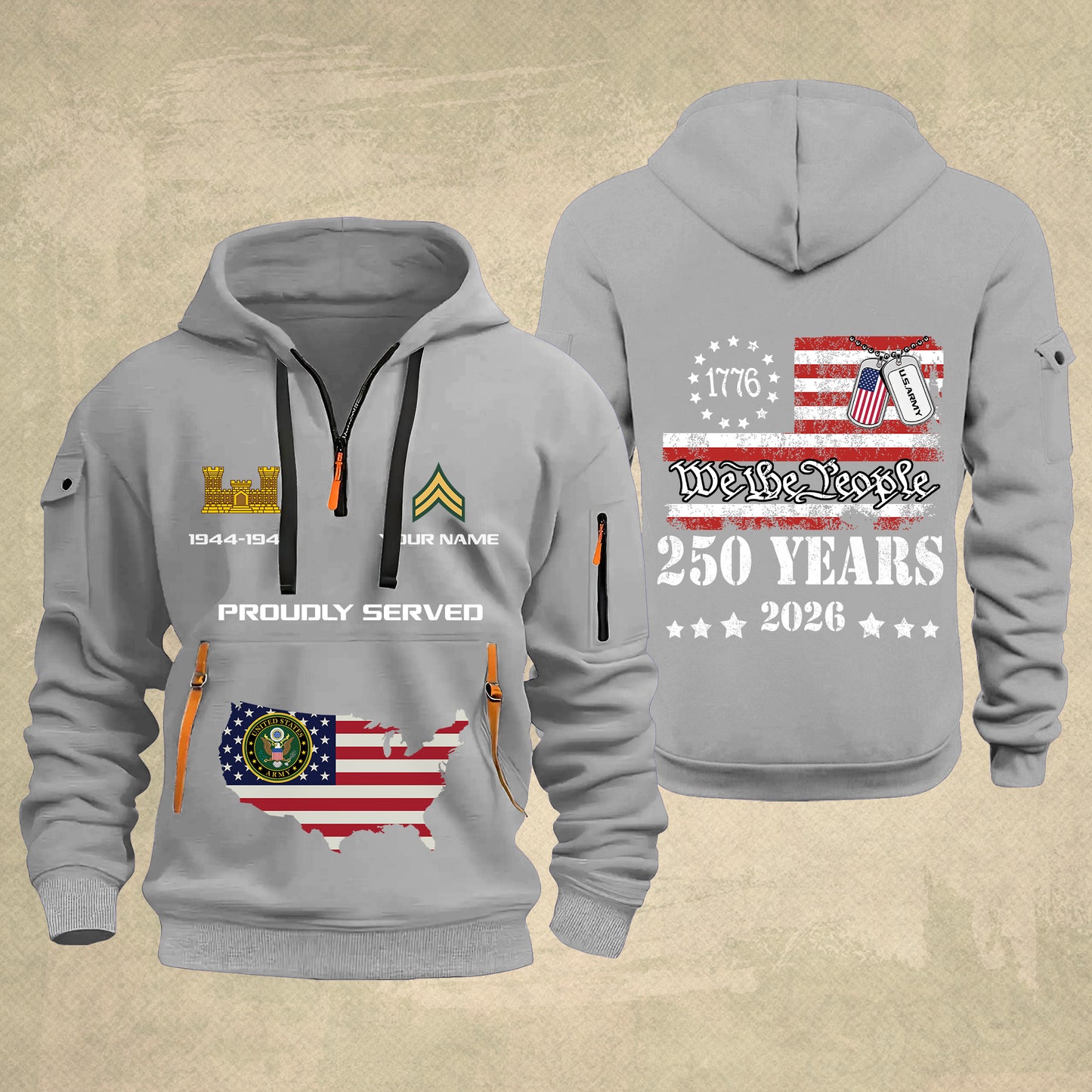 Army Branch - Personalized 250th America Anniversary Zip Hoodie Multicolor – Custom Military Branch, We The People, Independence Day - 1769212801