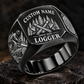 Logger Heritage Emblem ring in Black, showing CUSTOM NAME and SINCE 2000