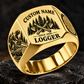Logger Heritage Emblem ring in Gold, showing CUSTOM NAME and SINCE 2000