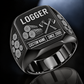 Logger Twin Icons ring in Black, showing CUSTOM NAME and SINCE 2000