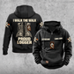 Logger Proud Walk Vintage Hoodie in Black, front and back views with sample chest text CUSTOM NAME and SINCE 2000, lace-up boots and I WALK THE WALK / PROUD / LOGGER back artwork, log/saw/axe sleeve motifs, and plain lower front pouch.