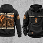 Logger Once and Always Vintage Hoodie in Black, complete separated front and back views with CUSTOM NAME and SINCE 2000 chest samples, boots and cut-timber back artwork, and plain lower pouch with small brown label.