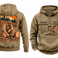 Logger Ready Every Day Portrait Vintage Hoodie in Kaki, complete separate front and back views with sample text CUSTOM NAME and SINCE 2000, cut-log and saw chest emblems, and a kneeling logger back illustration.