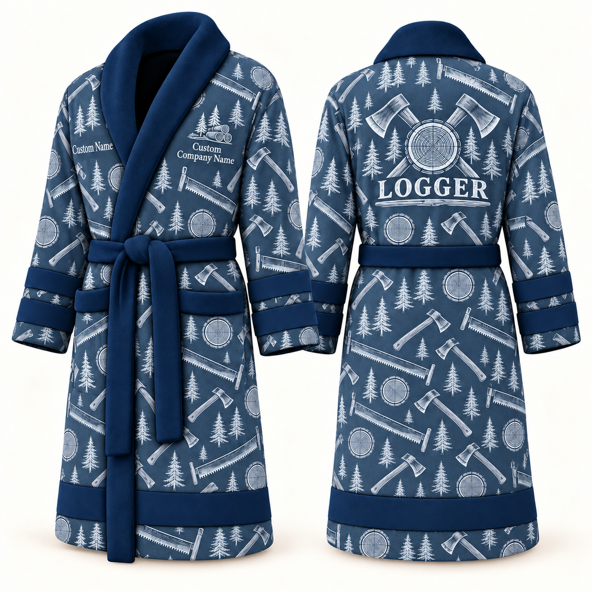 Personalized Logger Bathrobe blue front and back
