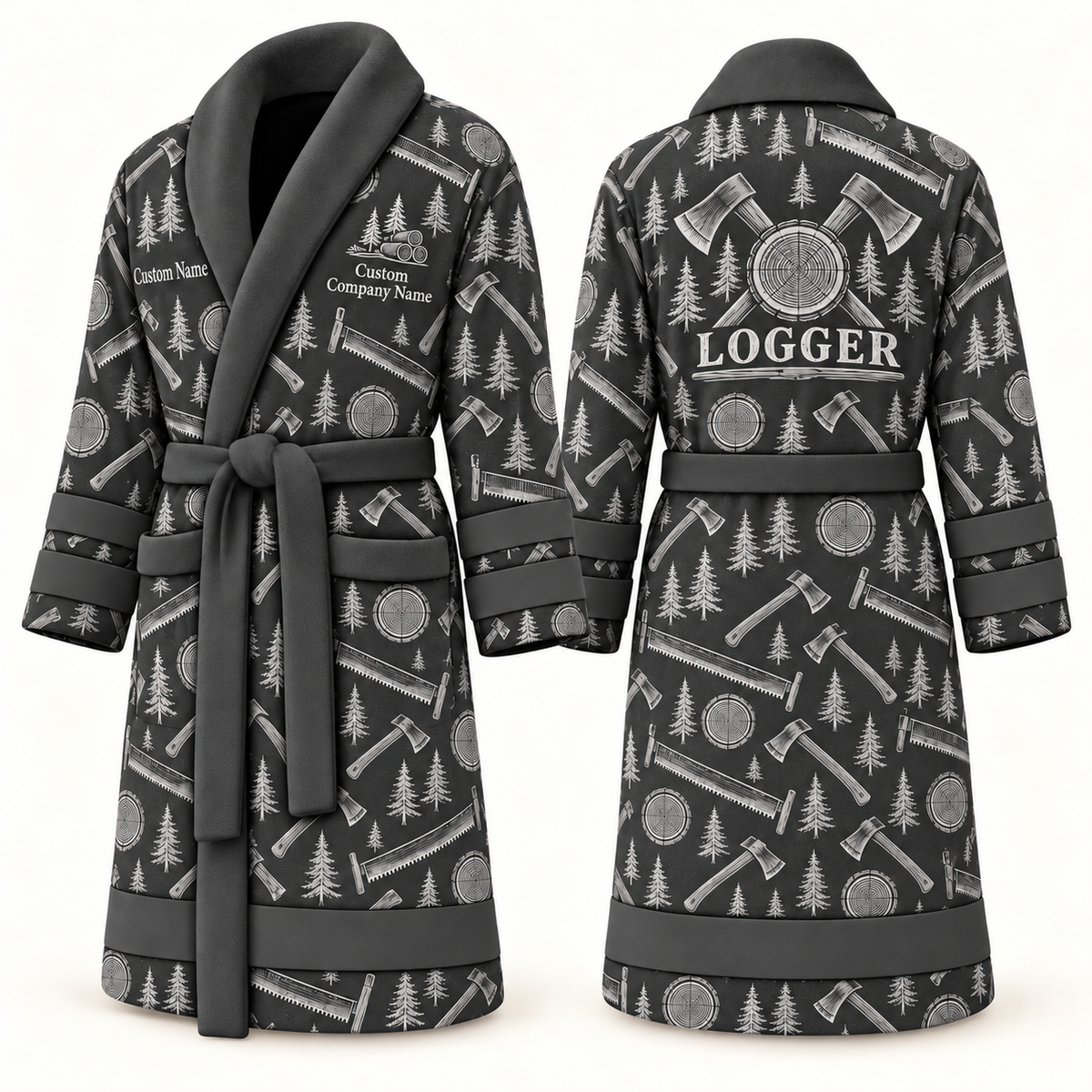 Personalized Logger Bathrobe slate front and back