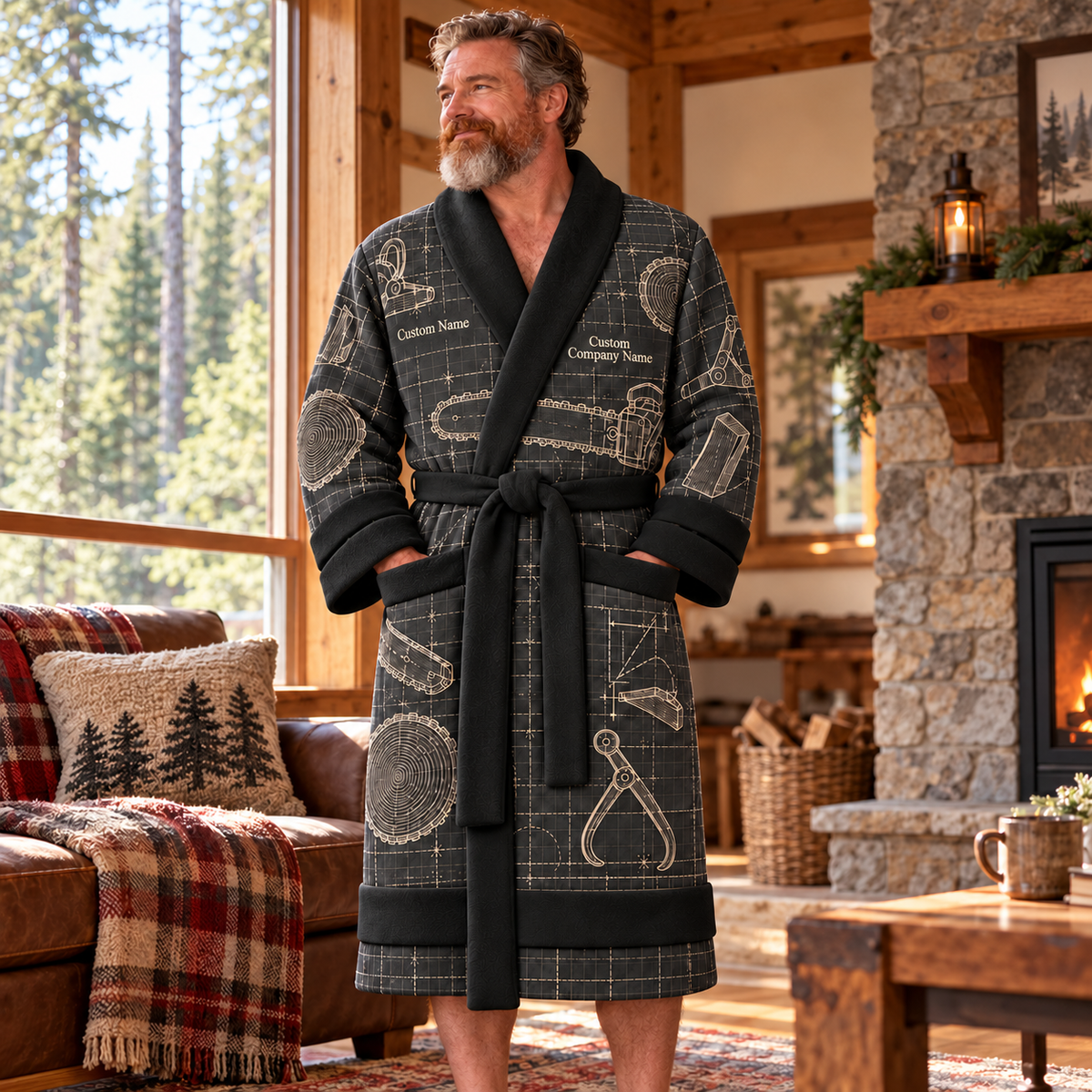 Personalized Logger Bathrobe - Blueprint Workshop lifestyle view