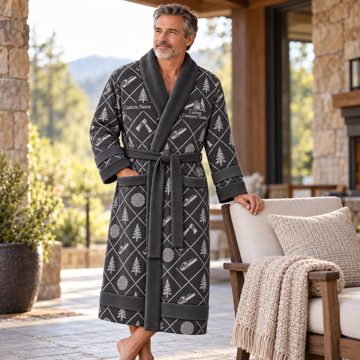 Personalized Logger Bathrobe - Diamond Emblems lifestyle view