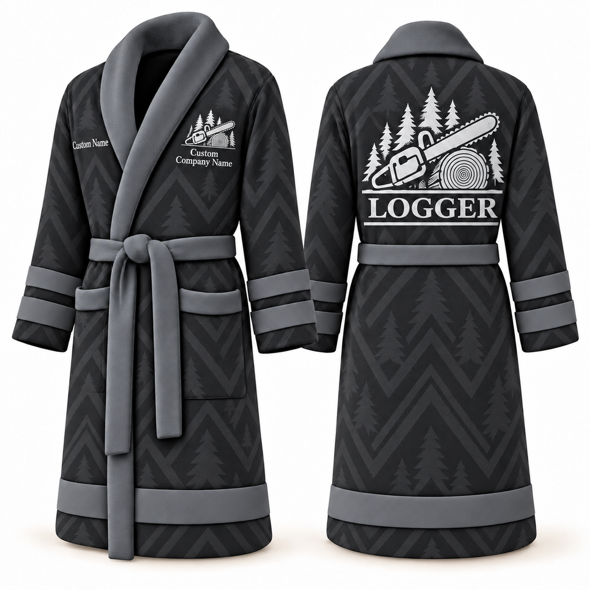Personalized Logger Bathrobe - Signature Silhouette slate front and back view