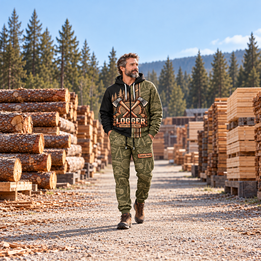 logger full-zip hoodie and matching joggers - adult male lifestyle