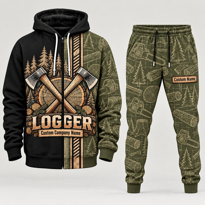 logger full-zip hoodie and matching joggers - olive catalog view