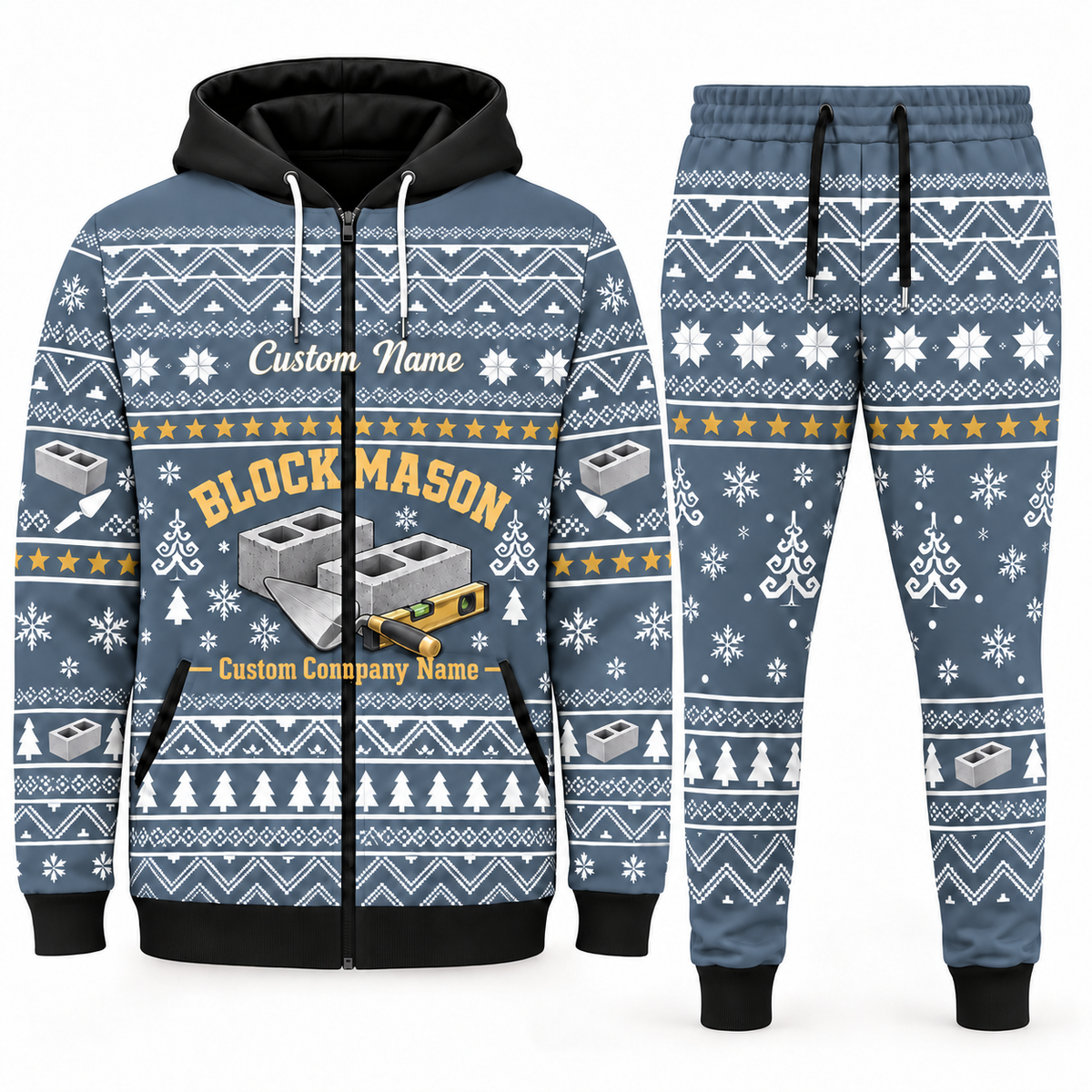 Blockmason matching top and jogger combo in Blue Gray with name and company artwork