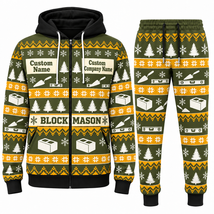 Blockmason matching top and jogger combo in Olive with name and company artwork
