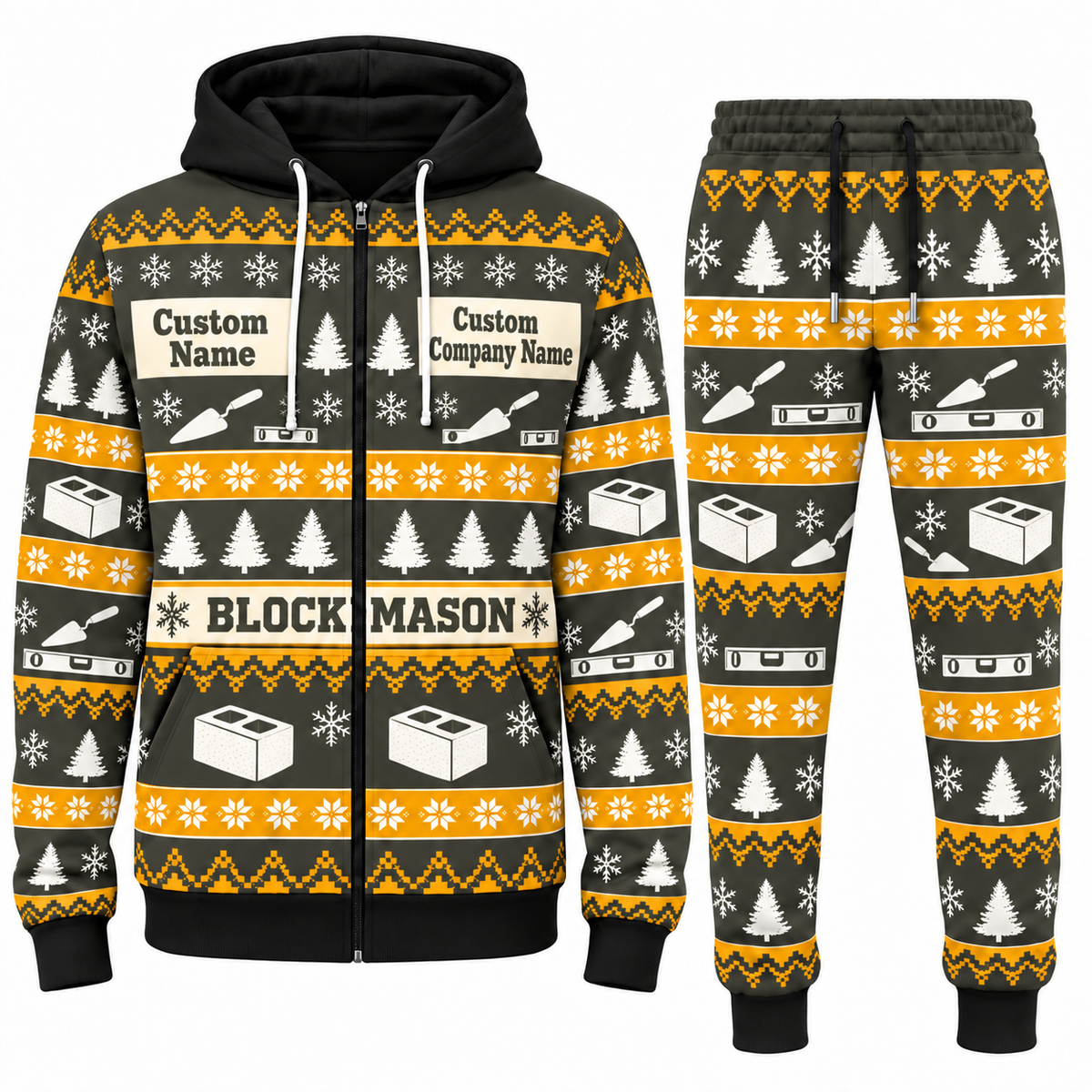 Blockmason matching top and jogger combo in Charcoal Olive with name and company artwork