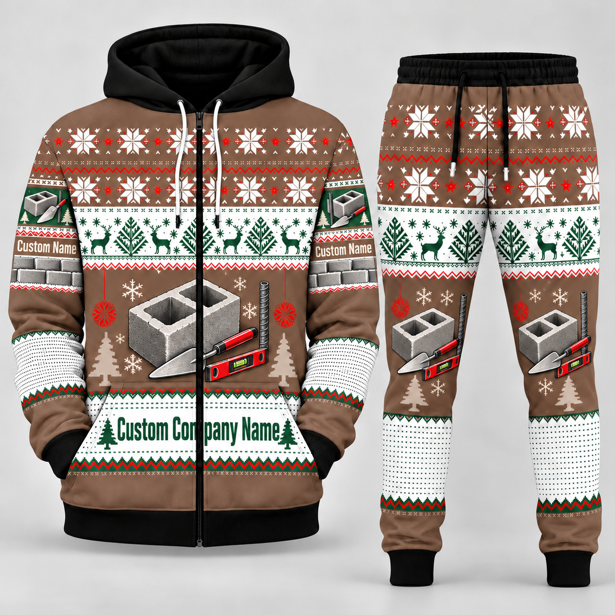 Blockmason matching top and jogger combo in Brown with name and company artwork