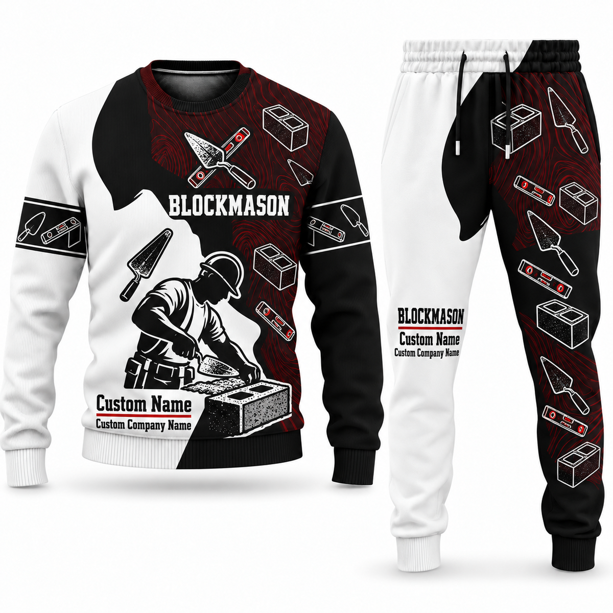 Blockmason matching top and jogger combo in Tools with name and company artwork