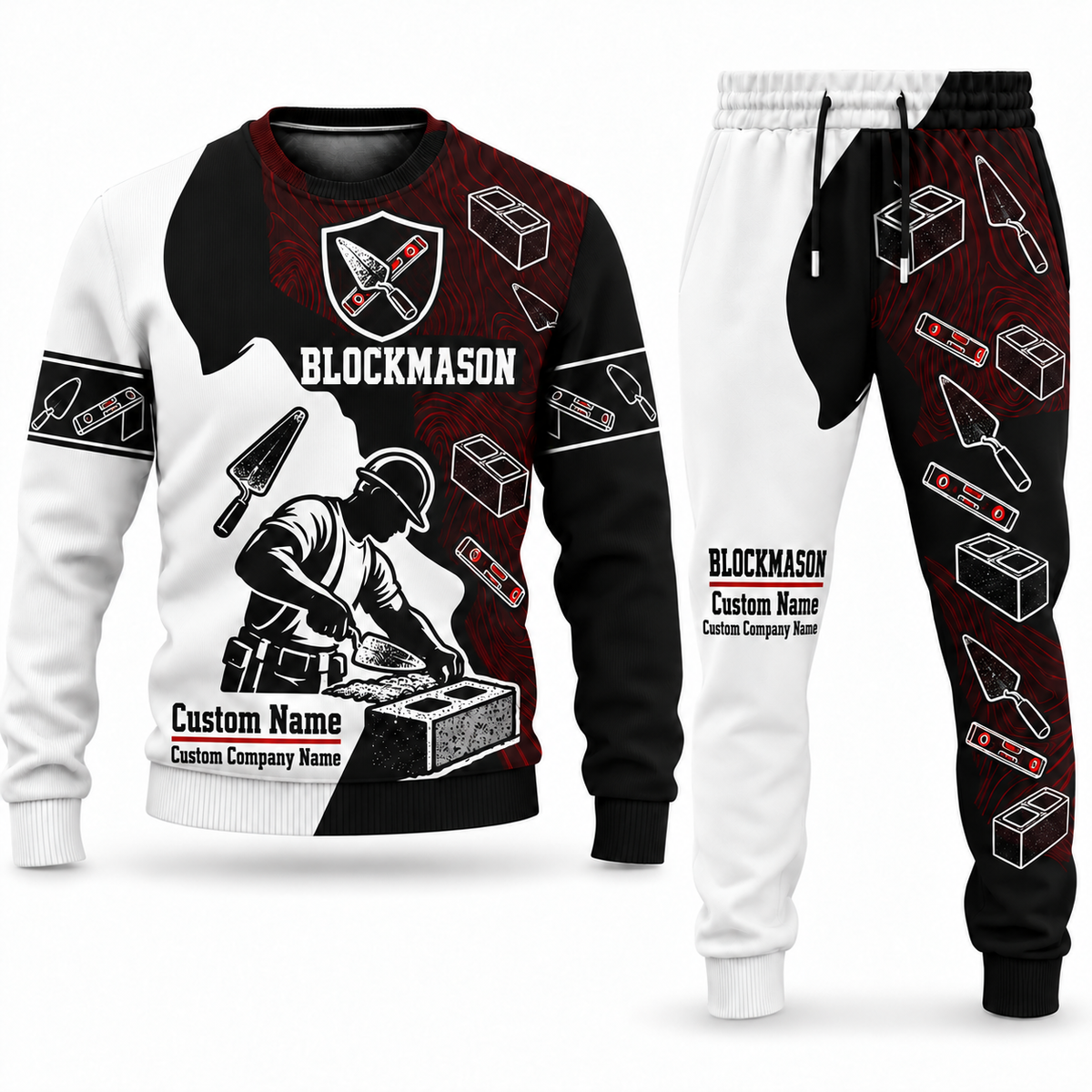 Blockmason matching top and jogger combo in Emblem with name and company artwork