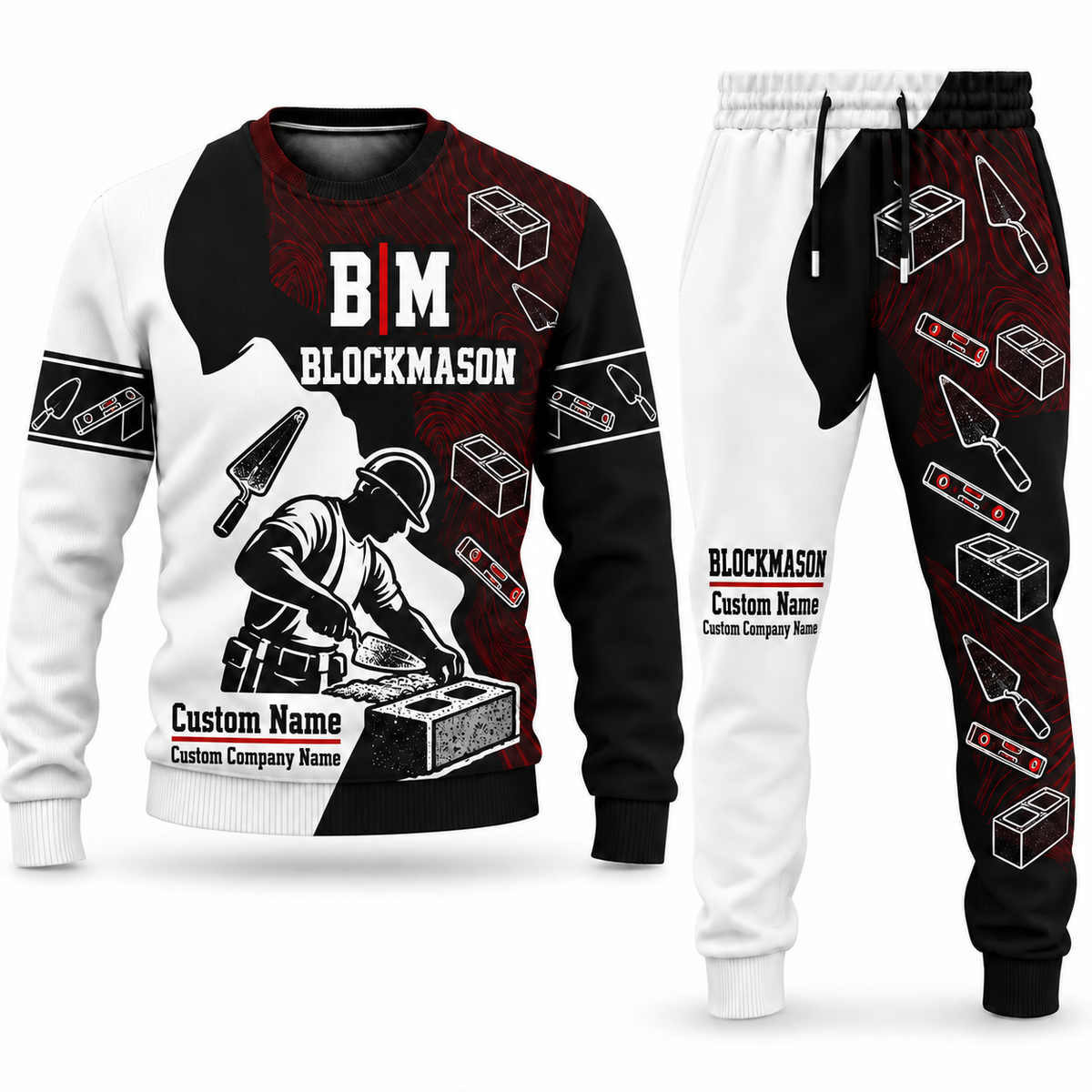 Blockmason matching top and jogger combo in Typography with name and company artwork