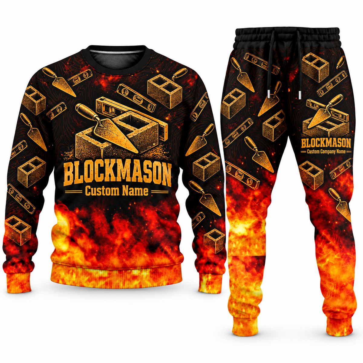 Blockmason matching top and jogger combo in Tools with name and company artwork