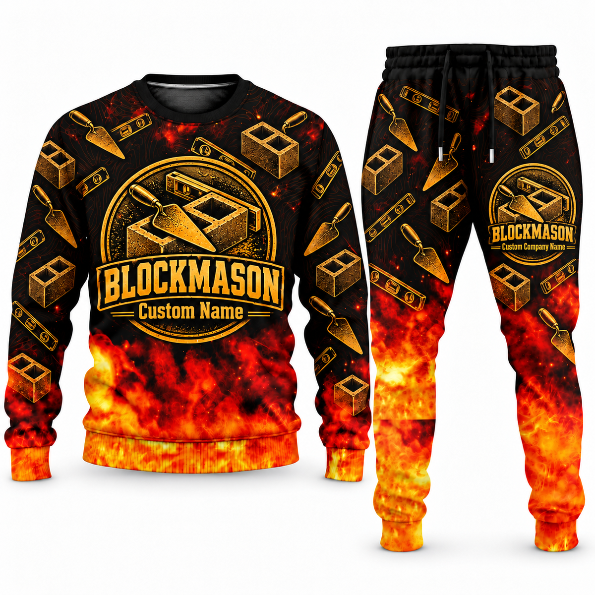 Blockmason matching top and jogger combo in Emblem with name and company artwork