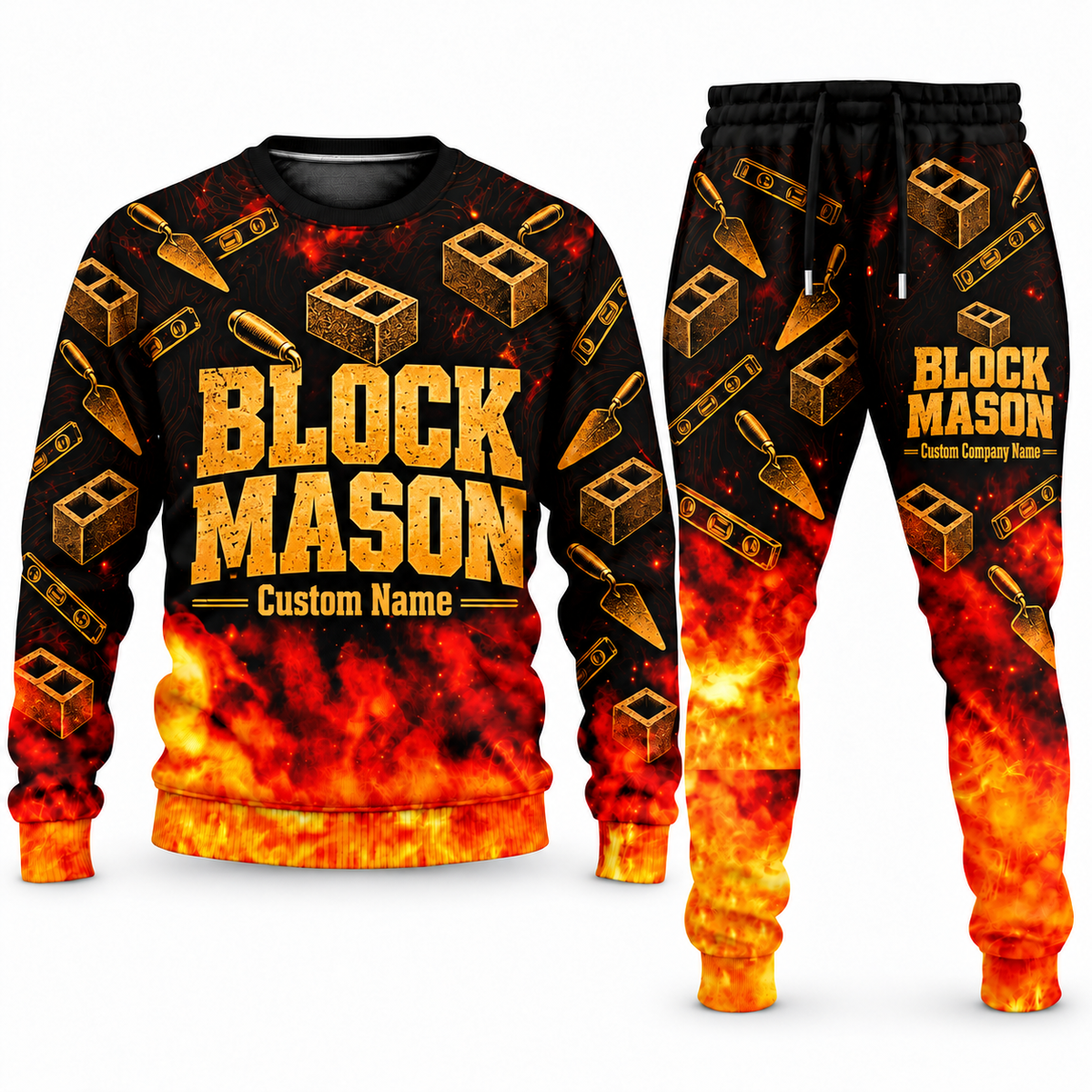 Blockmason matching top and jogger combo in Typography with name and company artwork