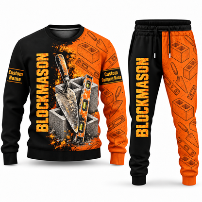 Blockmason matching top and jogger combo in Tools with name and company artwork