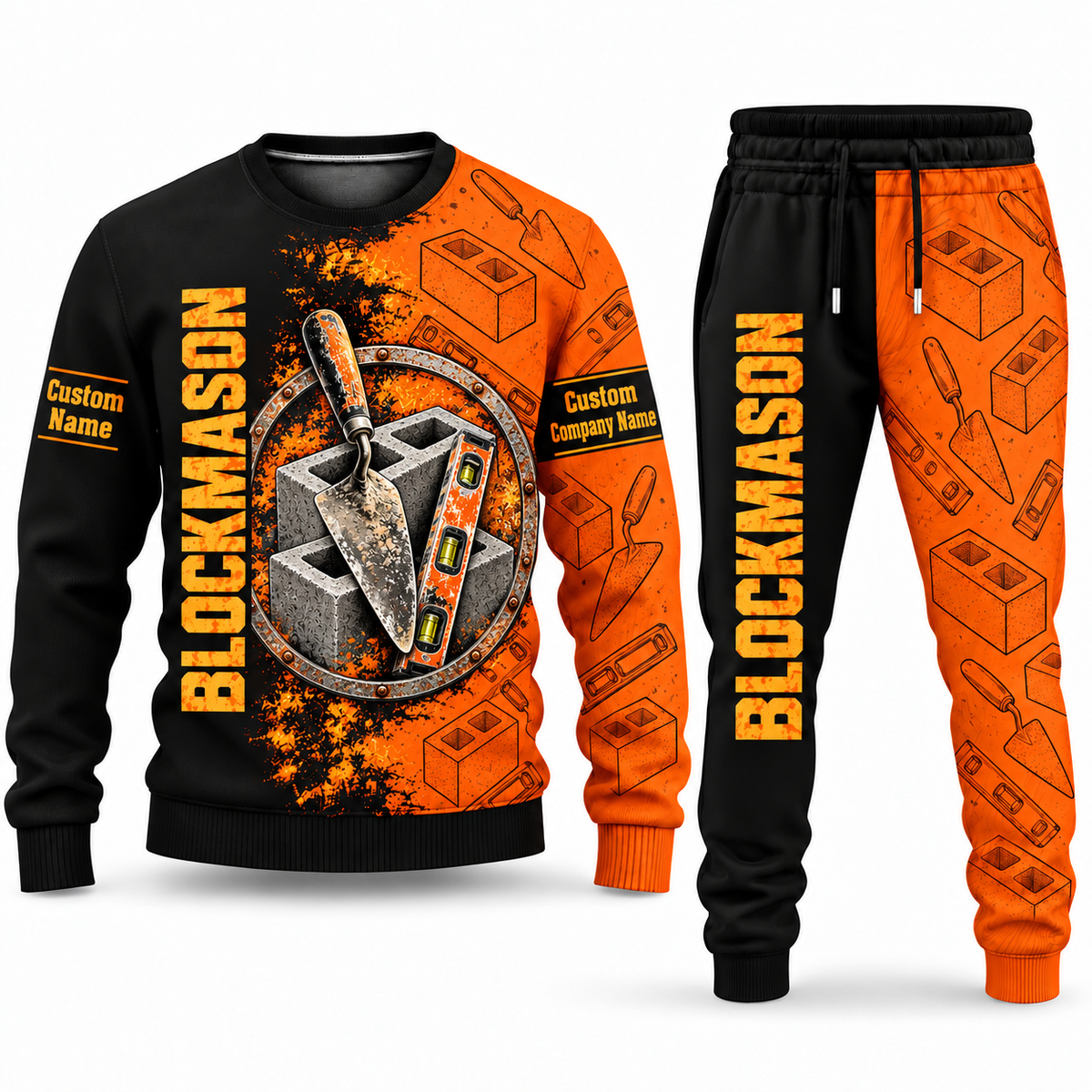 Blockmason matching top and jogger combo in Emblem with name and company artwork