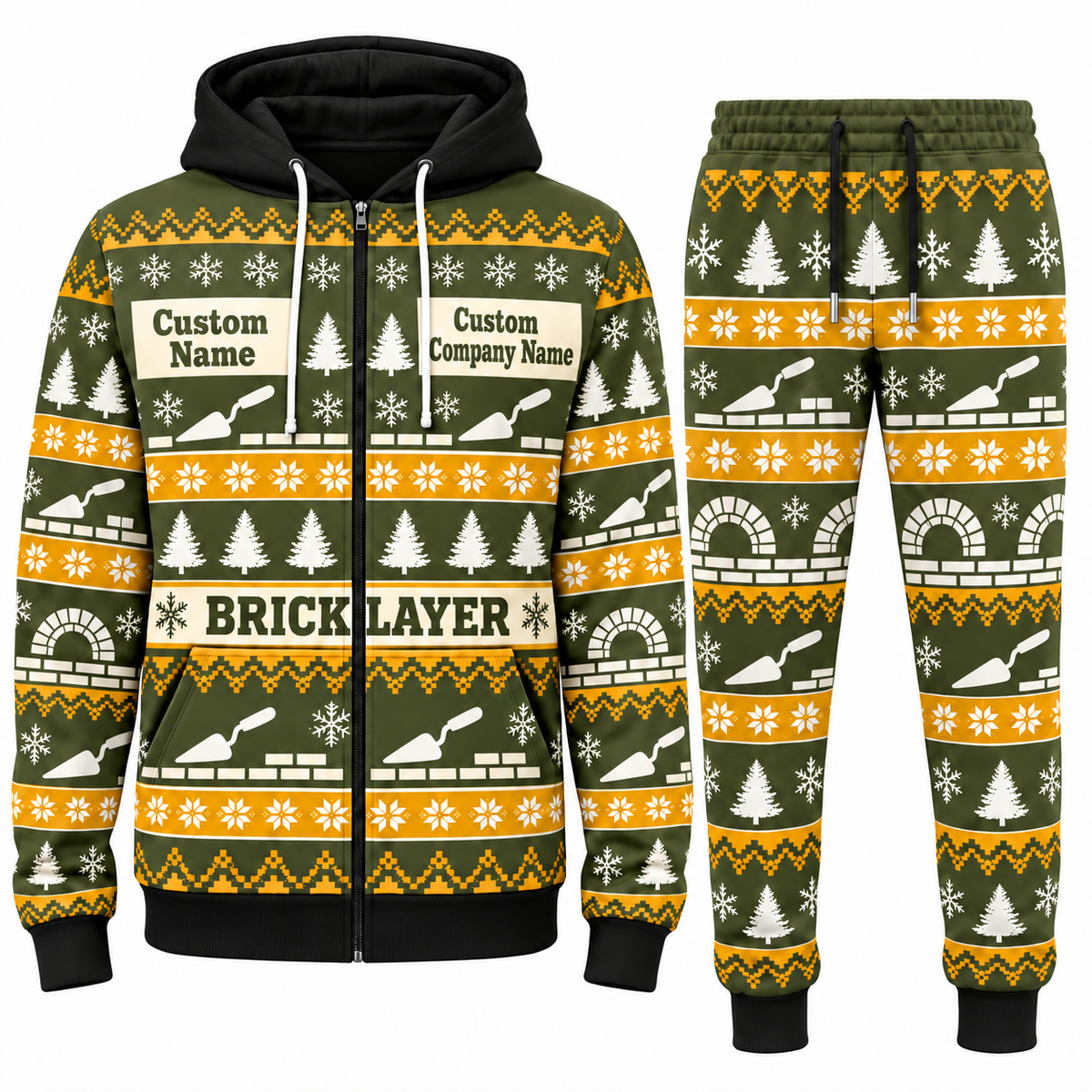 Bricklayer matching top and jogger combo in Olive with name and company artwork