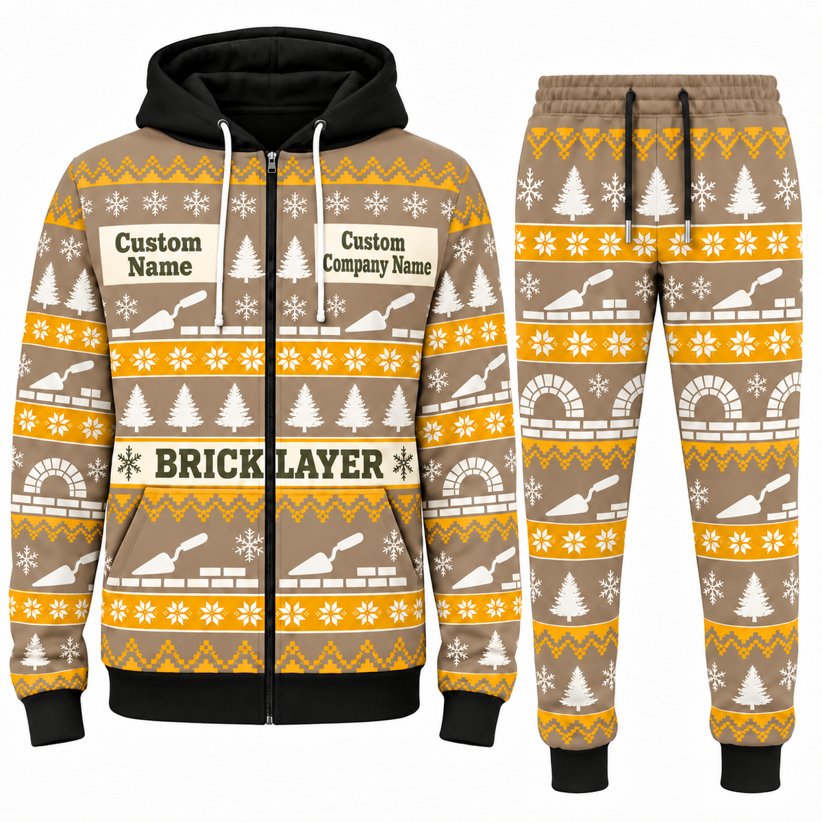 Bricklayer matching top and jogger combo in Sand with name and company artwork