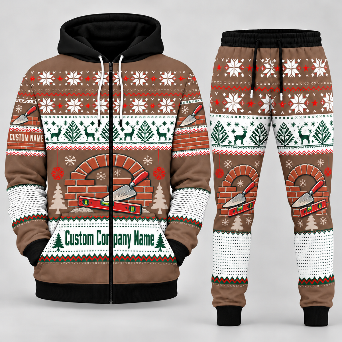 Bricklayer matching top and jogger combo in Brown with name and company artwork
