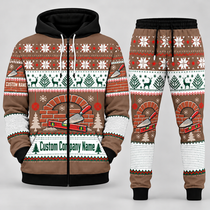 Bricklayer matching top and jogger combo in Brown with name and company artwork